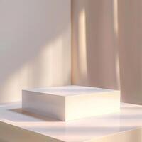 3d rendering of a white box on a table photo