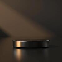 A black round table with a light shining on it photo