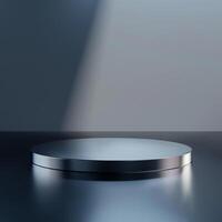 An empty podium on a table with a light shining on it photo