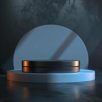 3d render of a black and white round object on a table photo