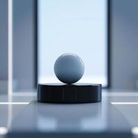 A ball on top of a table in front of a window photo