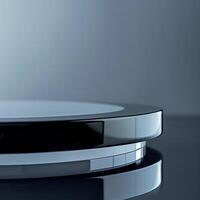 A black and white circular object on a table photo
