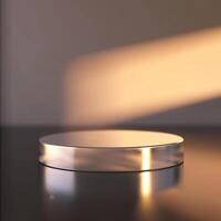 A white object on a table with a light shining on it photo