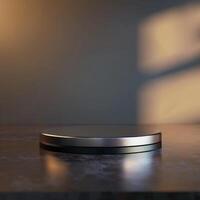 A metal object on a table with a shadow photo