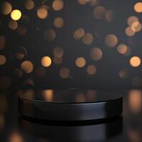 Black round table with lights on it photo