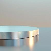 A round metal table with a reflection on it photo