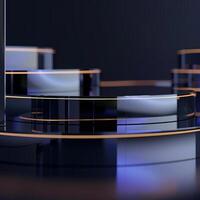 3d rendering of a stage with a blue light photo