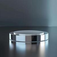 A silver object on a table with a reflection photo