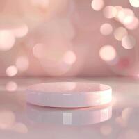 A white round object on a table with a pink background photo