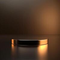 3d render of a round black pedestal on a dark background photo