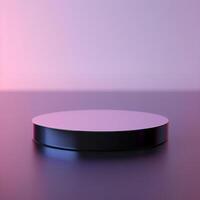 A black round table with a pink background photo