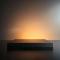 An empty black table with a light shining on it photo