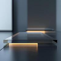 A glass table with a light on it photo
