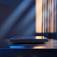 A table with a laptop on top of it photo