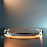 A glass plate on a table with a light shining on it photo