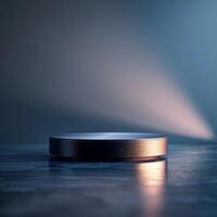 An empty metal table with a spotlight shining on it photo