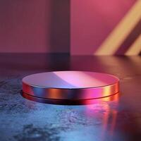 A round object on a table with a bright light photo