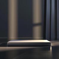 An empty white box sitting on a floor in front of a window photo