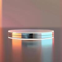 A circular object on a table with a light shining on it photo