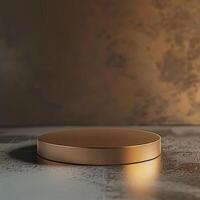 A round object on a table with a brown background photo