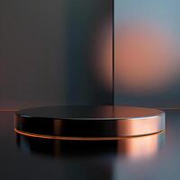 A black round table with a light on it photo