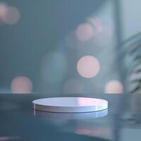 A white object sitting on a table with a plant in the background photo