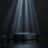 An empty podium with lights shining down from above photo