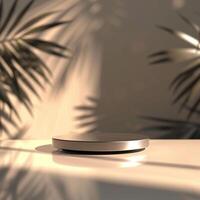 A white object on a table with a palm tree in the background photo