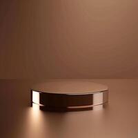 A round table with a silver top on a brown background photo