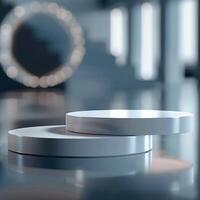 Two white round objects sitting on a table photo