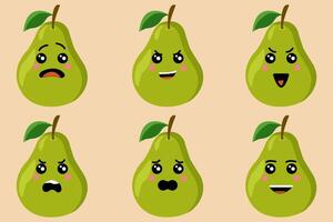 Set of Cute Cartoon Pear with Various Expressions vector