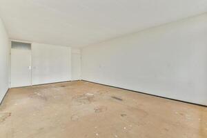 An empty room with a white wall and a door photo