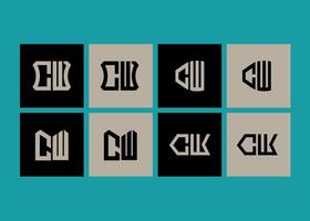 CW minimalist and classic logo set design. CW monogram polygonal and circle shape . vector