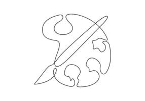 Palette and paint brush continuous line drawing pro illustration vector