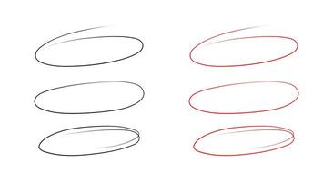 Hand drawn mark with different circle. Red circle, pen draw. vector