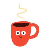 Cute red cup of coffee. Funny character. Hand drawn illustration on white background. Multicolored design. vector
