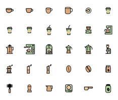 coffee outline filled icons set, illustration image vector