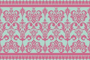Floral damask fabric patterns for Cross Stitch, carpets and cloth with pink and scandal color vector