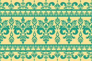 Damask floral fabric seamless patterns for Cross Stitch, carpets and cloth with green and light blue color vector