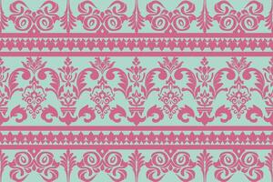 Damask floral fabric seamless patterns for Cross Stitch, carpets and cloth with pink and scandal color vector