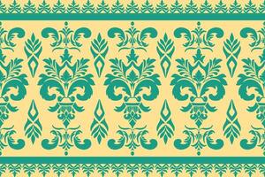 Floral damask fabric patterns for Cross Stitch, carpets and cloth with green and yellow color vector