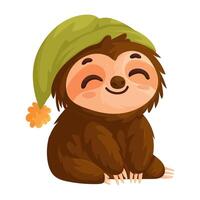 A cartoon slotty sloth wearing a green hat vector