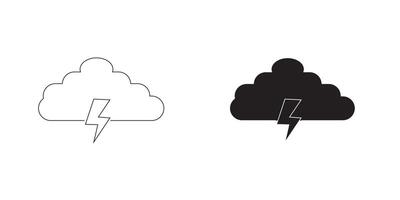 Thunderstorm icon set. Storm weather cloud lightning symbol. rain thunder sign in filled and outlined style. vector