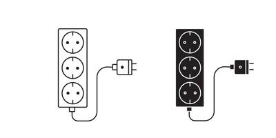 Electric power plug icon set. Electricity wire cord socket sign. Electrical symbol element. stock illustration. Thunder bolt lightning icons set. vector