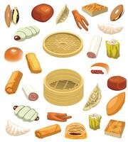 Dim Sum Mantou Jiaozi Menu Set vector
