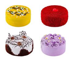 Set of four colorful cakes isolated on white background photo