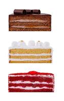 Set of delicious cakes showing ingredients and layers photo
