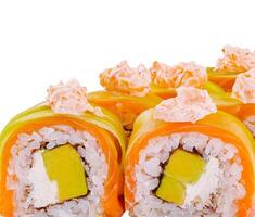 Appetizing sushi roll platter isolated on white photo