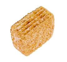 Delicious multi layered napoleon cake with crumb topping on white background photo