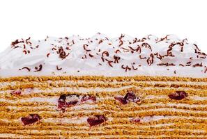 Delicious multi layered cherry cake with chocolate sprinkles is waiting for the guests photo